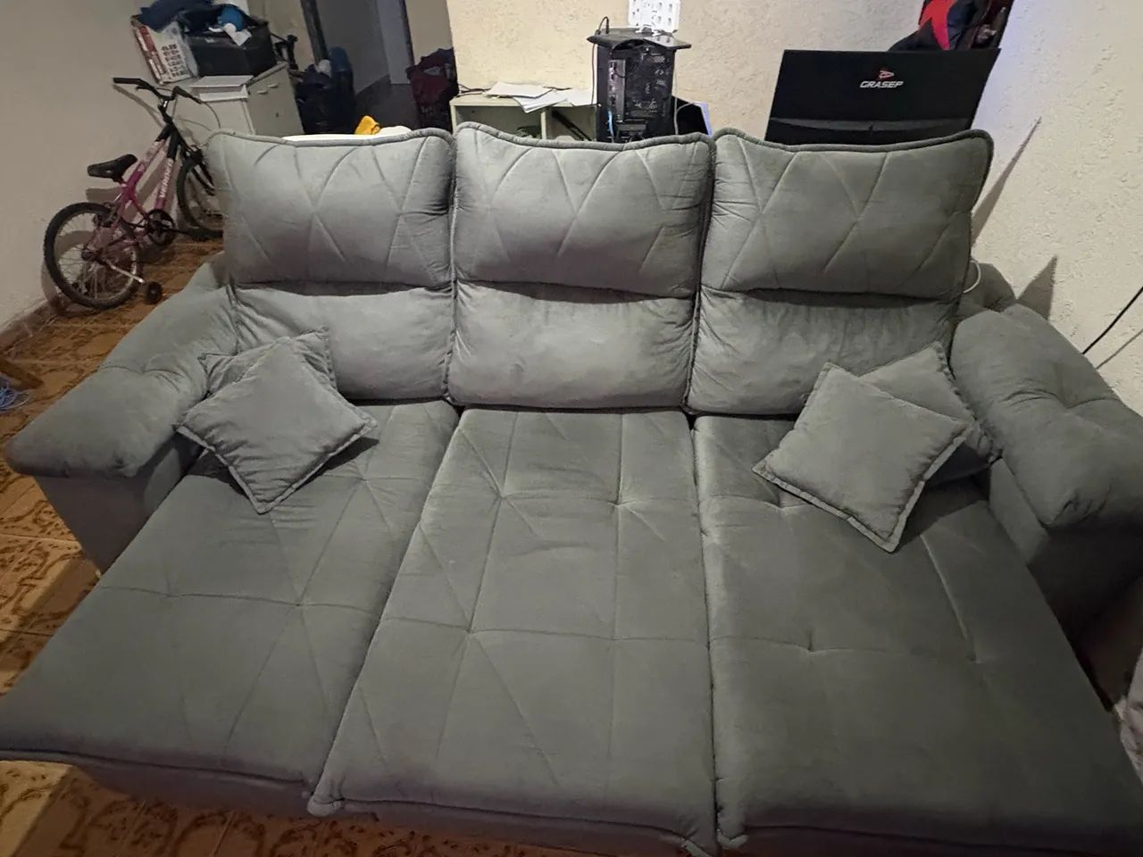 Sofá Retrátil e Reclinável Trento 2,30m Cinza - King House - Foto 2