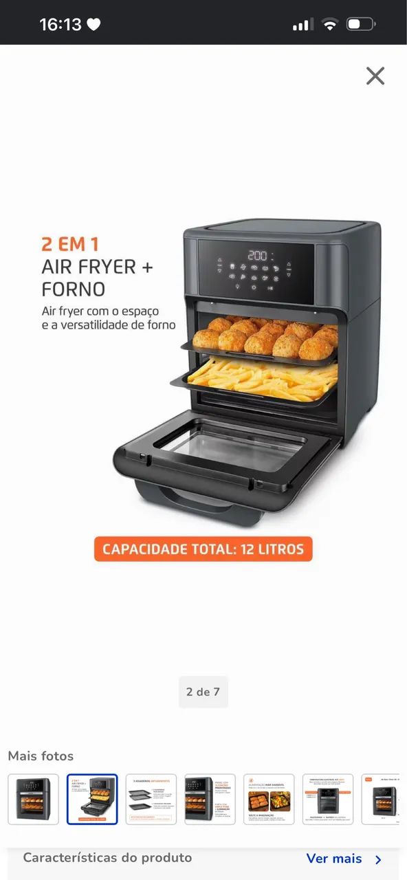 Air Fryer Mondial Forno Oven AFON-12L-BI Preto e Inox 12L