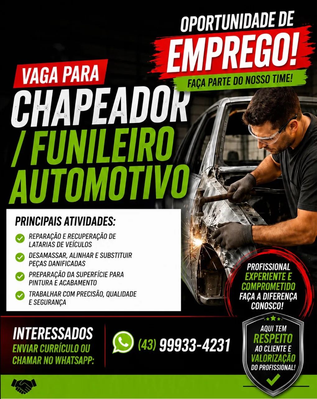 Vaga de funileiro/chapeados 