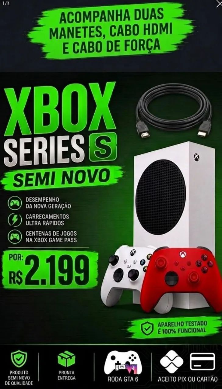 : ? XBOX SERIES S COMPLETO + 2 CONTROLES (BRANCO + VERMELHO) | PRONTO PRA JOGAR!