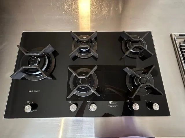 Cooktop a Gás Fischer 5 Bocas Tripla Chama Infinity Duo Blaze mesa vidro Bivolt, uso 3 mes - Foto 3