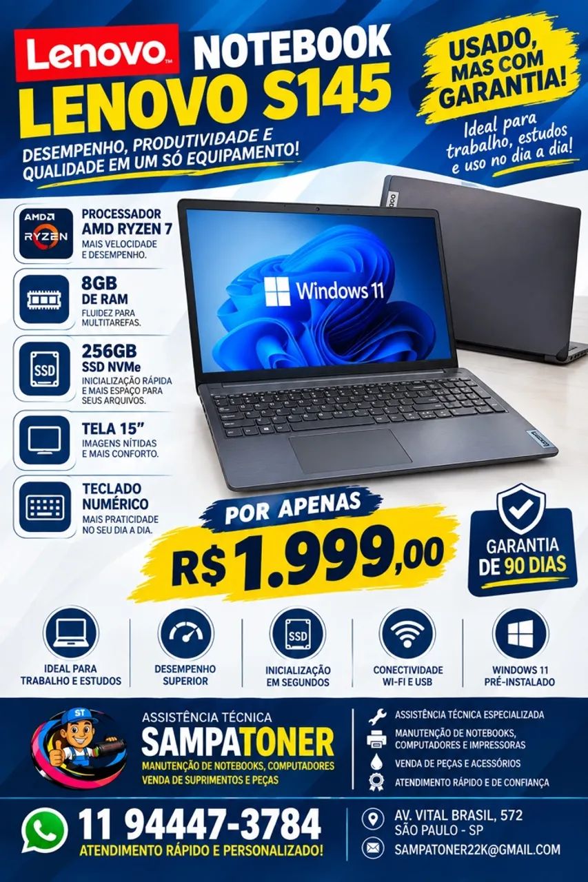 Notebook Lenovo s145 ryzen 7