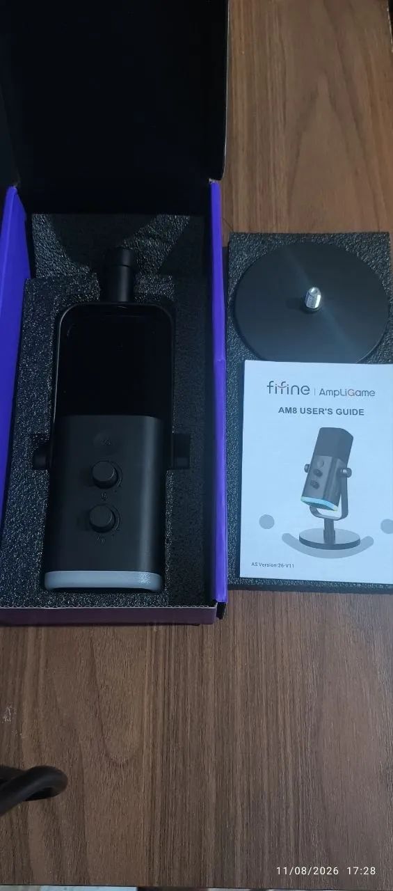 Microfone Gamer Fifine Ampligame, Am8, USB, RGB, Preto
