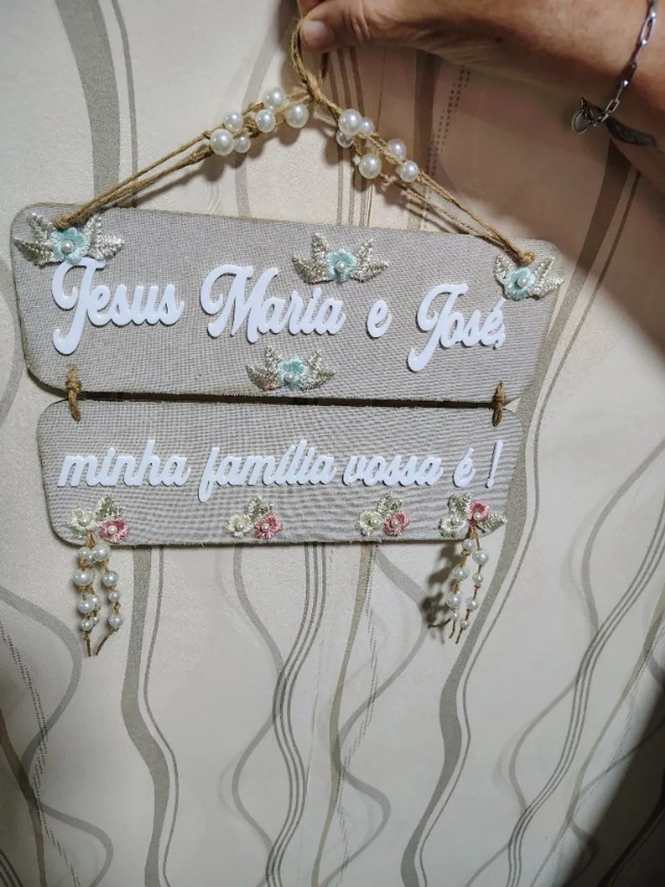 Placa artesanato, Jesus, Maria e José 