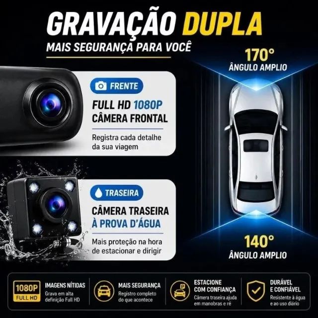 Espelho Retrovisor com Câmera Frontal e Câmera de Ré Full HD - Foto 5