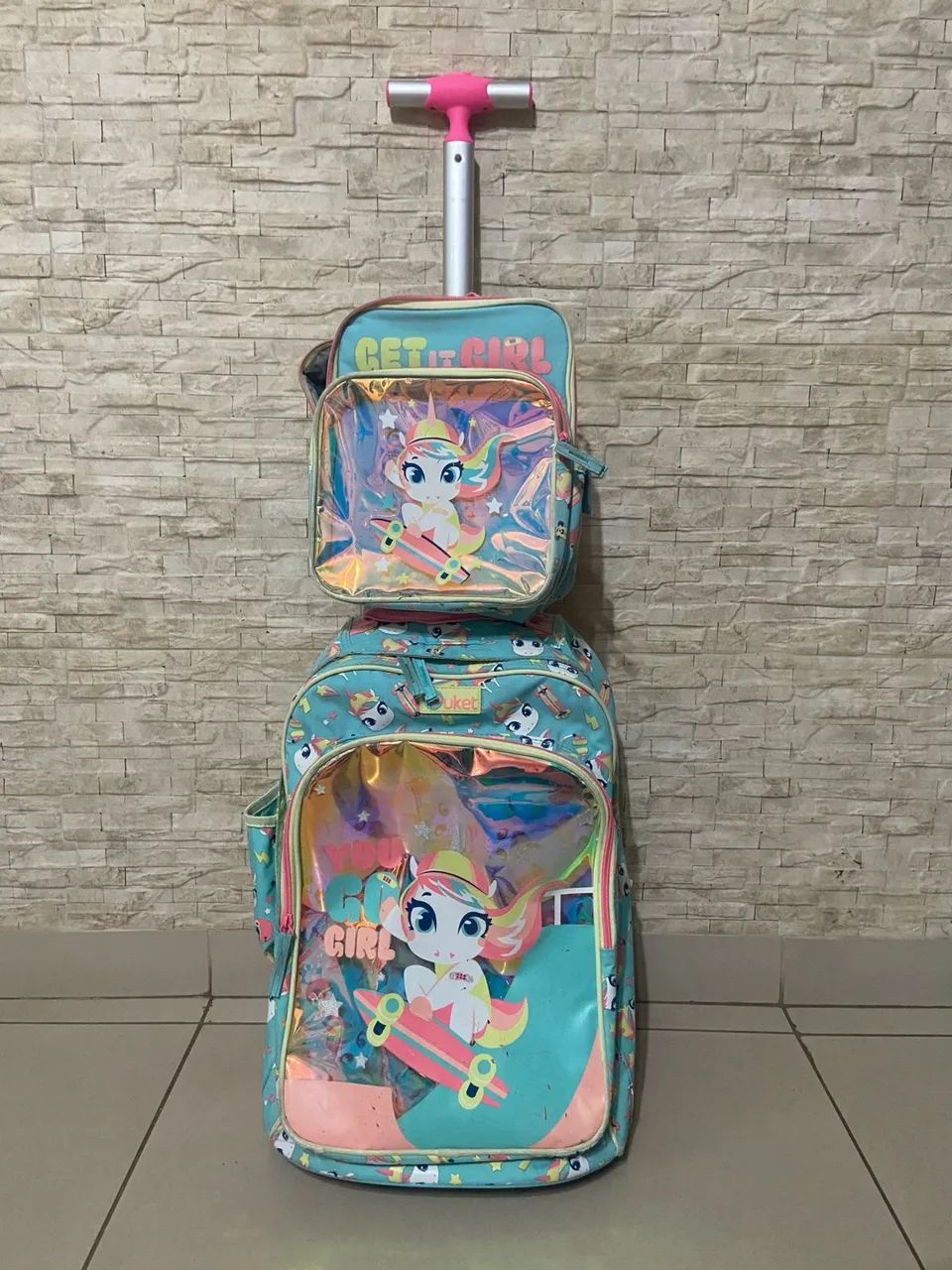 Mochila infantil Pucket de rodinha + lancheira
