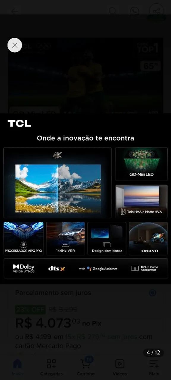 Smart Tv TCL 65 polegadas QLED 4K LACRADA COM NOTA E GARANTIA DE FÁBRICA. ZAP * - Foto 4