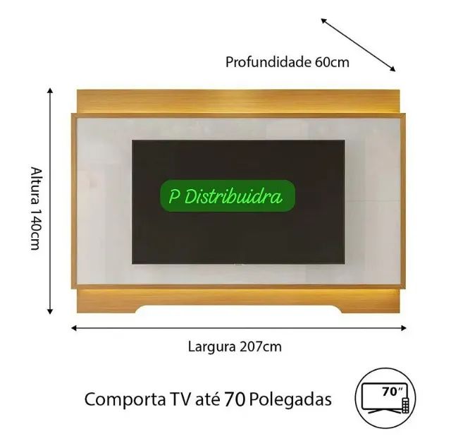 Painel Sala Michigan Para Tv Até 70 Polegadas Cor Off White/tauari - Foto 2