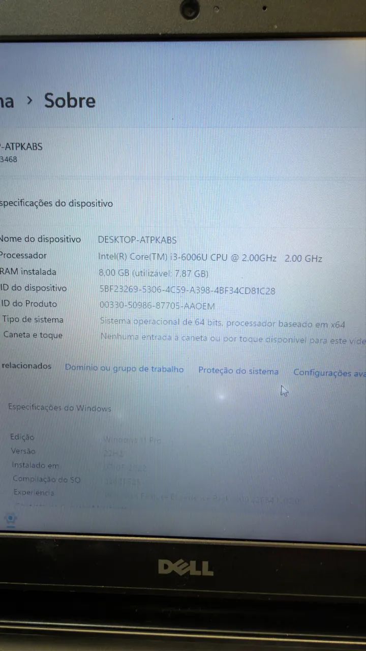 DELL CORE (i3) 6ªTh Memória 08Gb HD SSD Tela Led Slim 14 Polegadas