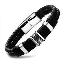 2 Pulseira Masculina Inox e Couro - Foto 3