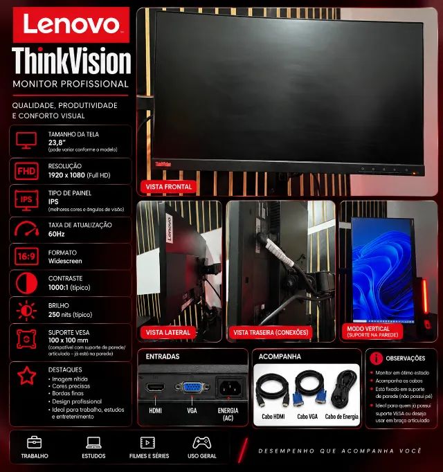 Vende-se Monitor ThinkVision - Foto 3