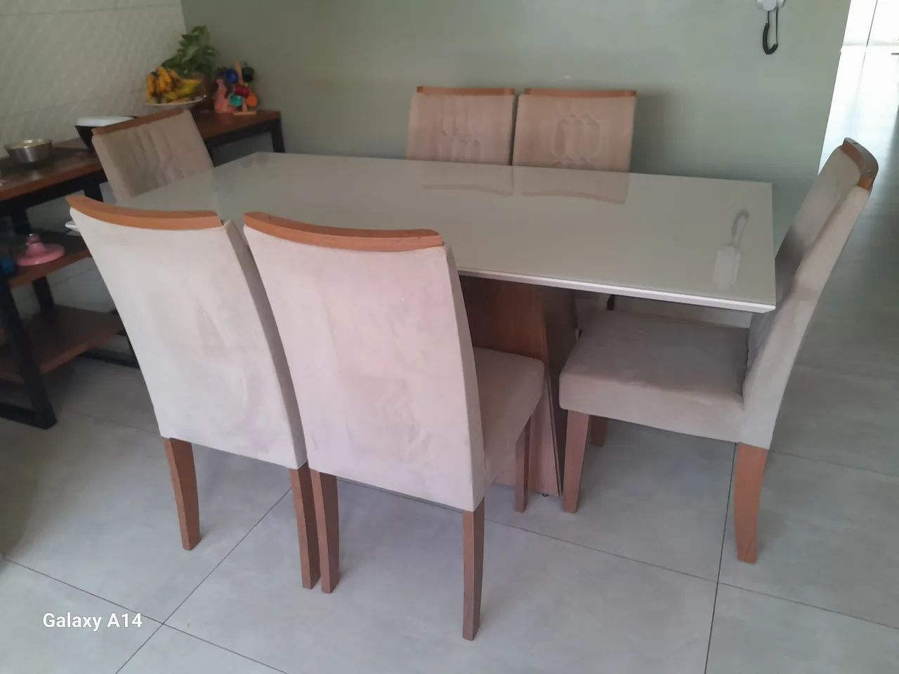 MESA DE JANTAR (90X81X180)CM COM TAMPO DE VIDRO 30MM RETANGULAR E 6 CADEIRAS ACOLCHOADAS - Foto 2