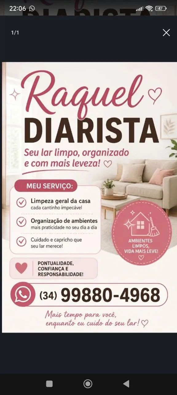 Diarista Particular - Faxina Completa e Caprichada