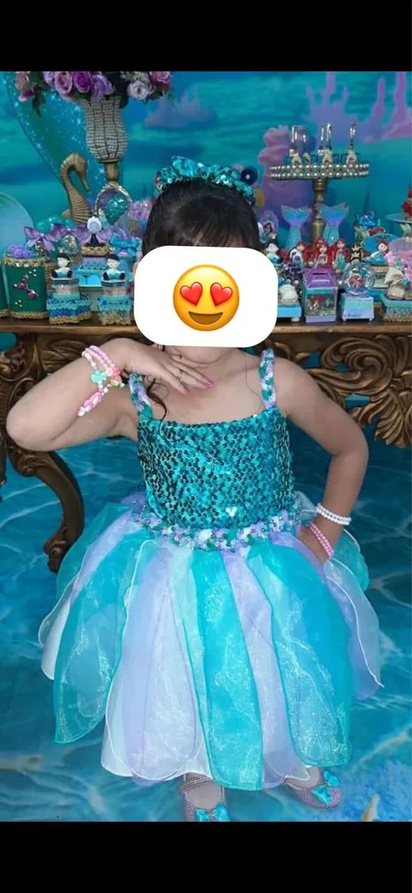 Vestido festa pequena sereia luxo ou tema soninho