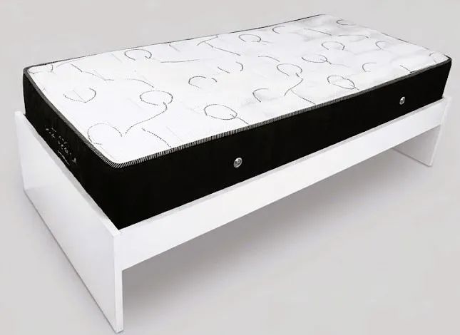 Cama Solteiro base madeira patinada branco Colchão solteiro Ortobom Pró Saúde Pró Força  