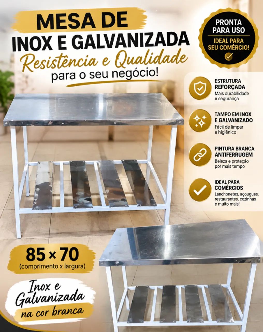 Mesa de inox galvanizada para comércio  - Foto 4