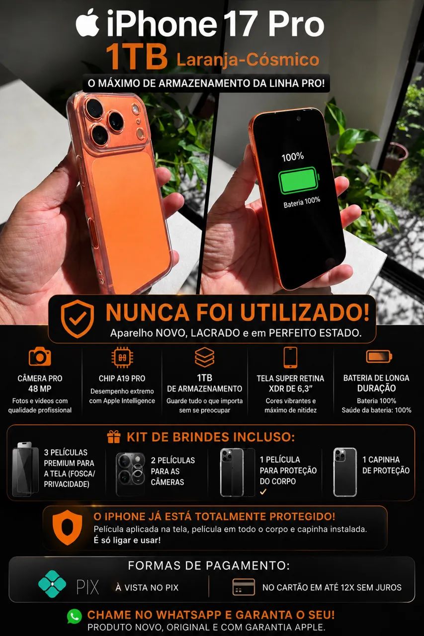 iPhone 17 Pro 1TB - Laranja-Cósmico