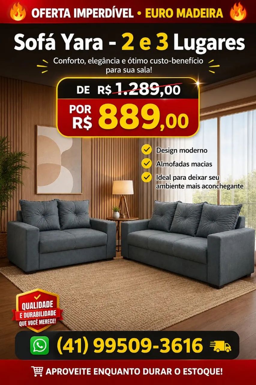 Sofá Yara de 2 e 3 lugares - Novo