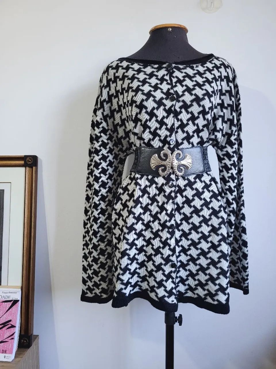 Cardigan tricô preto e branco - Foto 5