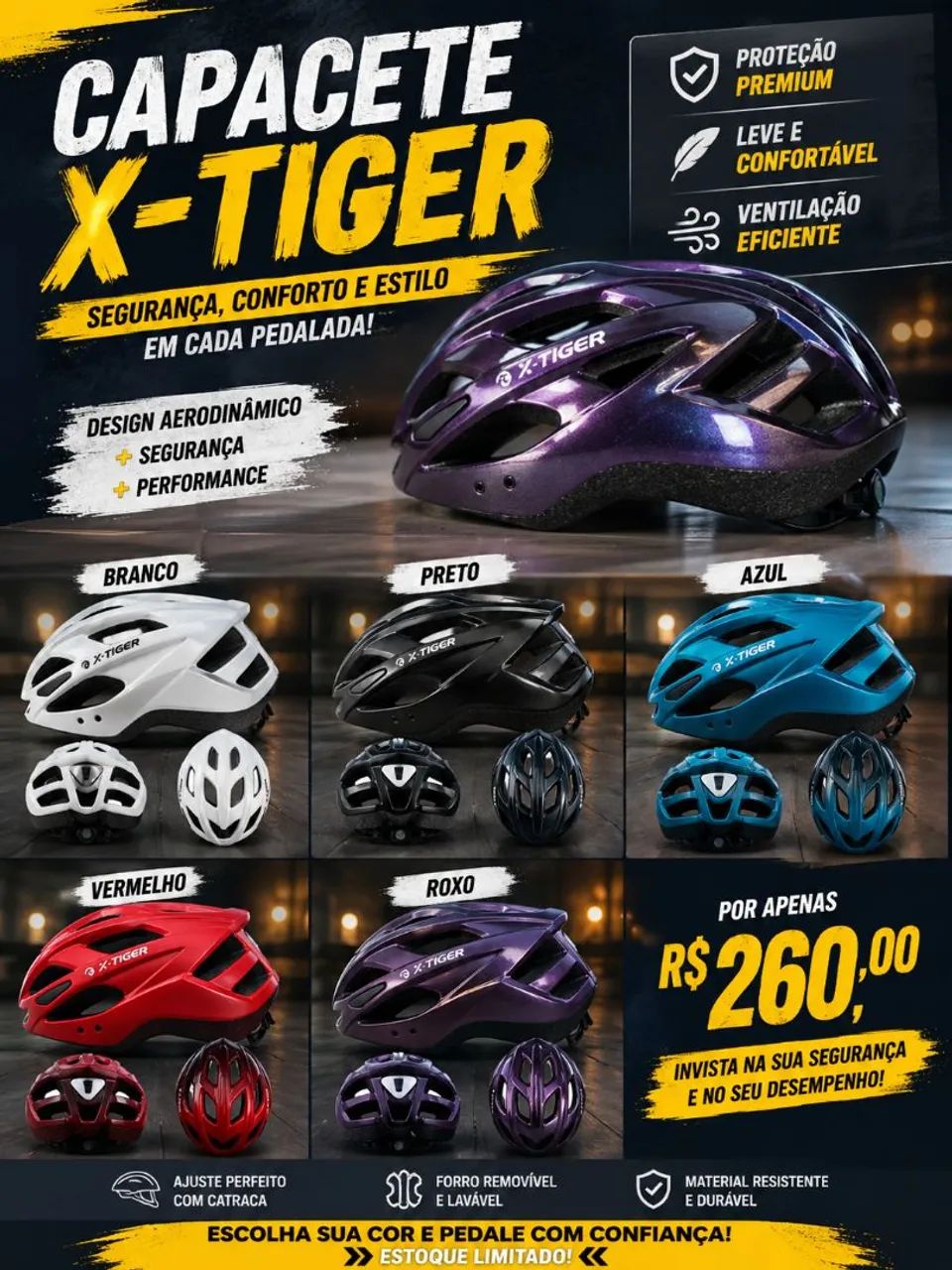 Capacete XTiger led 