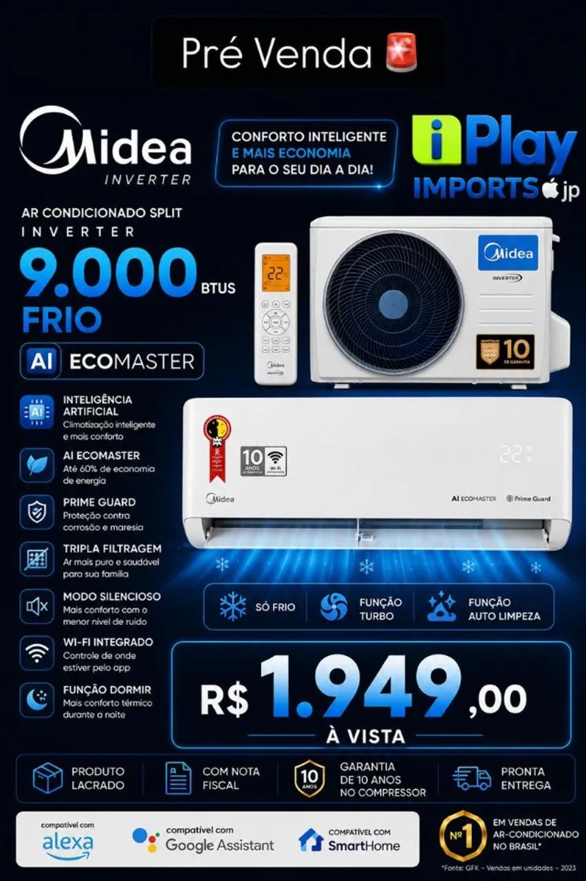 AR CONDICIONADO MIDEA SPLIT 9000 btus