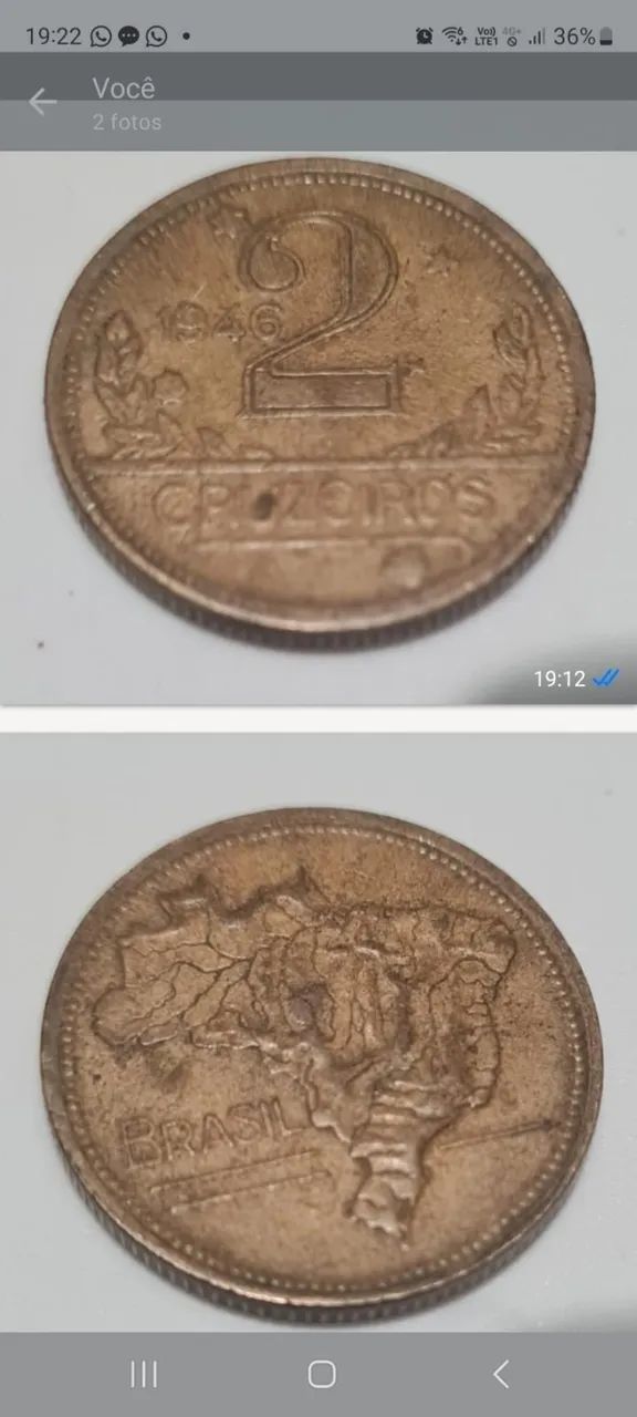 Moeda de 2 Cruzeiros de 1946 rara inversão de 180º