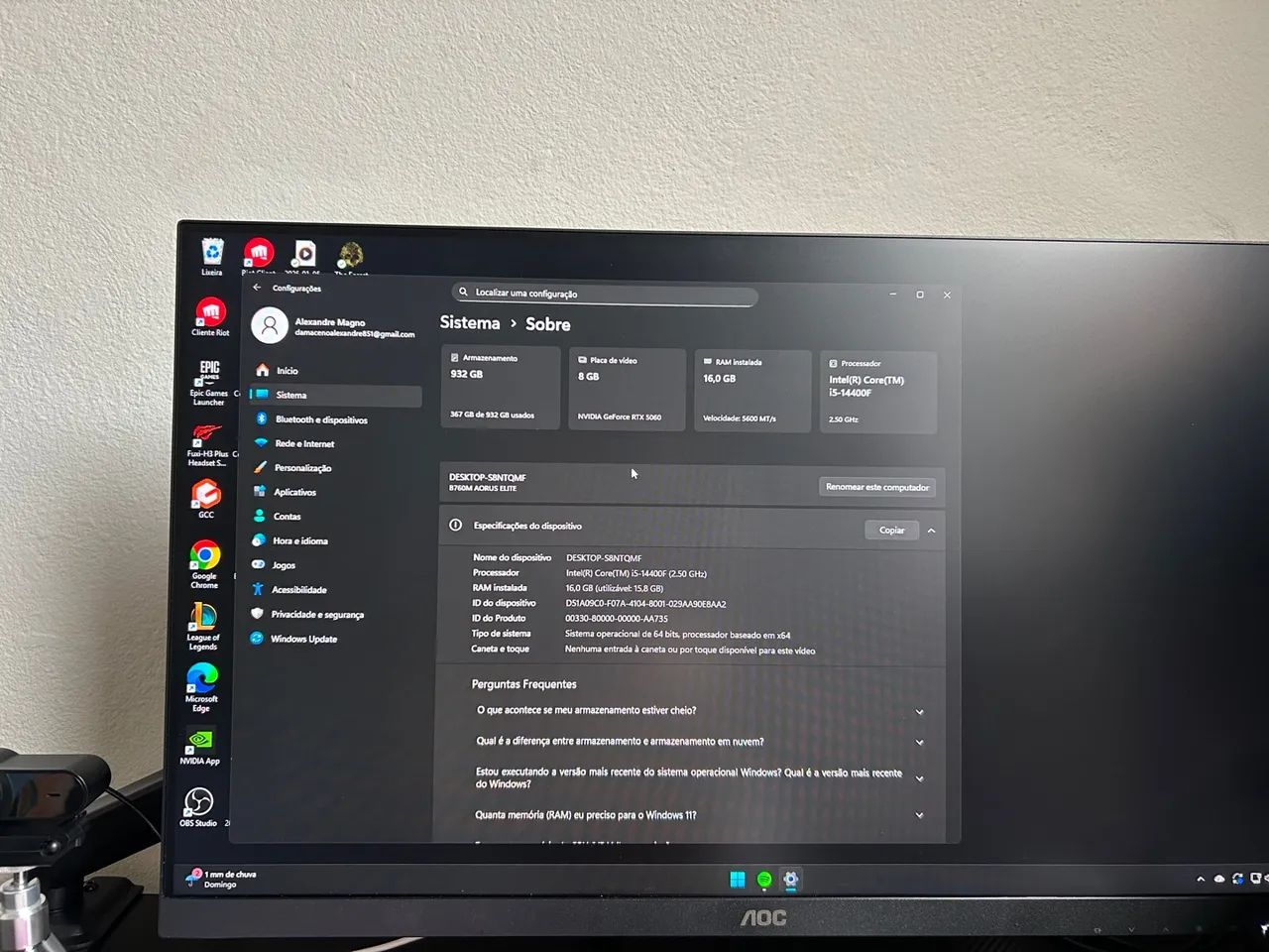 Pc gamer 5060 e i5 14° ( completo )  - Foto 3