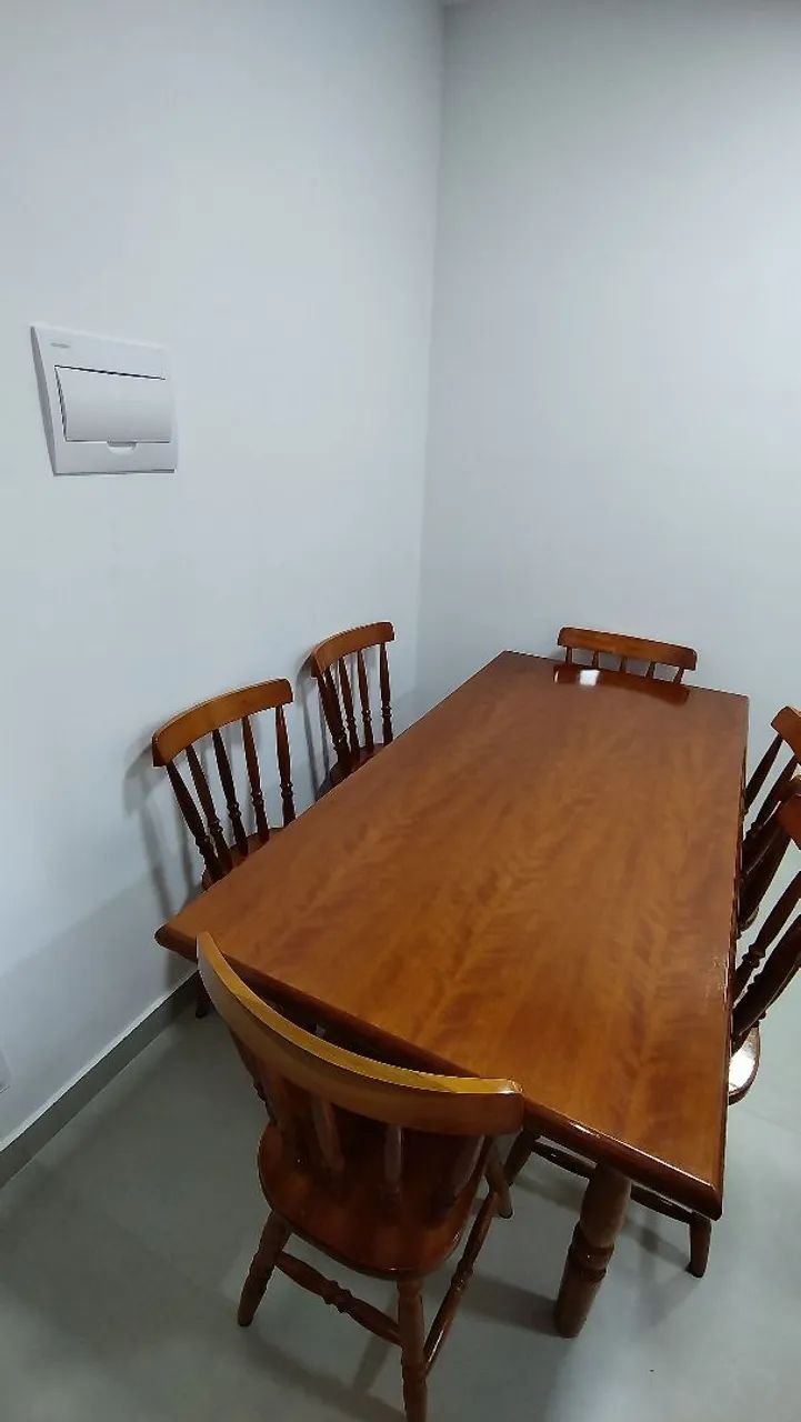 CONJUNTO DE MESA DE JANTAR 160 CM COM 6 CADEIRAS MADEIRA MACIÇA 
