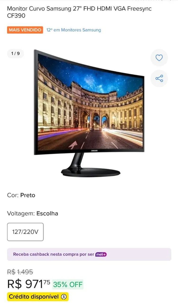 Monitor Gamer Curvo Samsung 24" FHD - GRÁTIS HDMI <br>VENDO<br>CF390