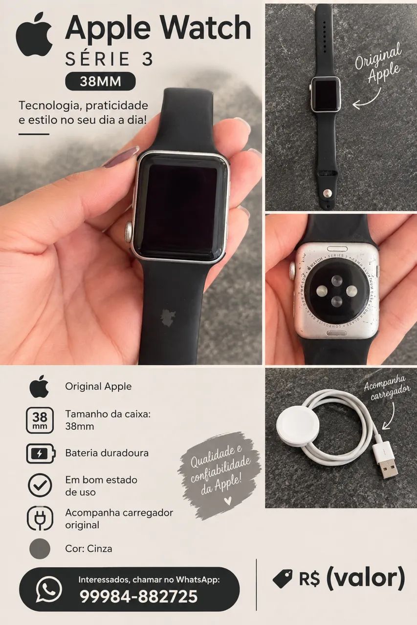 Vendo, Apple Watch série 3 38mm, cor prata 