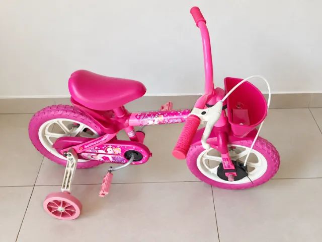 Bicicleta Infantil Rosa com Rodinhas e Cestinha