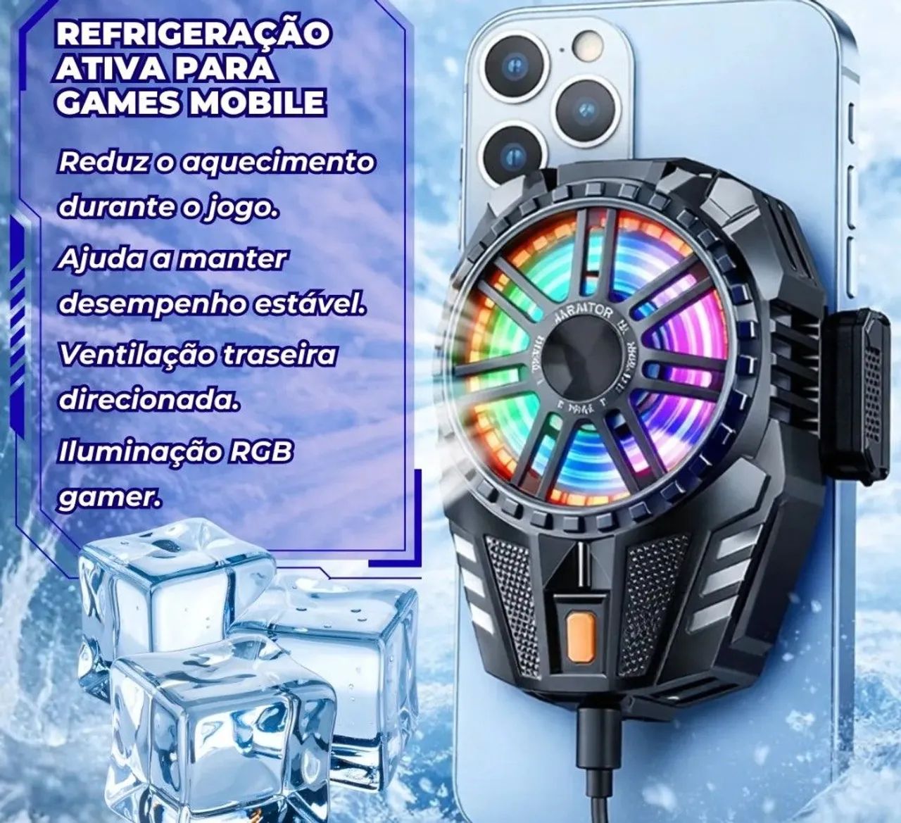 Cooler para Celular Gamer Resfriador Potente Sem Ruido com Led Rgb ...