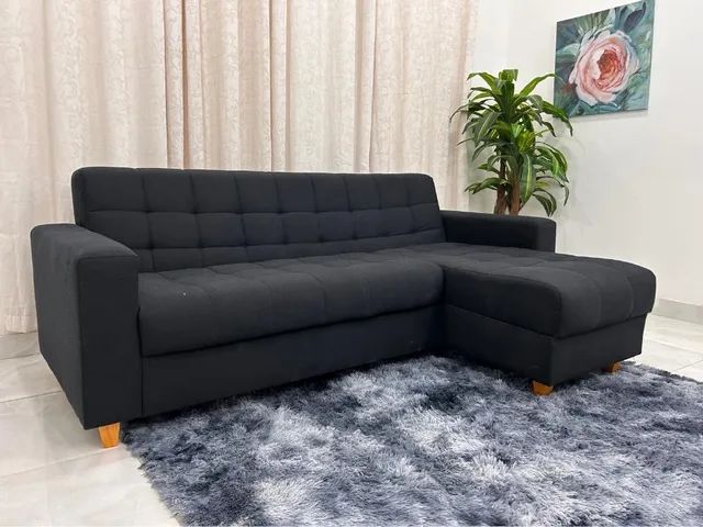 Sofá Living com Chaise Tecido Linho l8 - Foto 4
