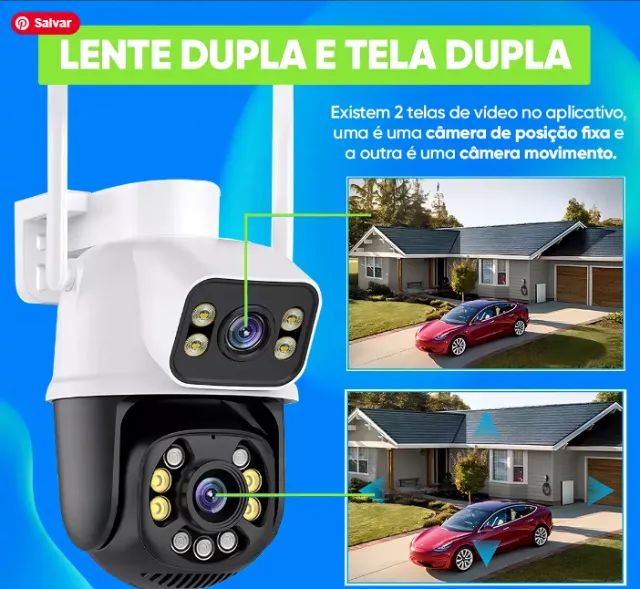 Câmera Lentes Dupla Prova D'água Ip App ICSEE Celular Wi-fi Cor Preto