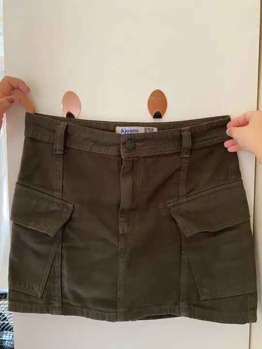 Saia Sarja Jeans Verde Militar - Foto 5