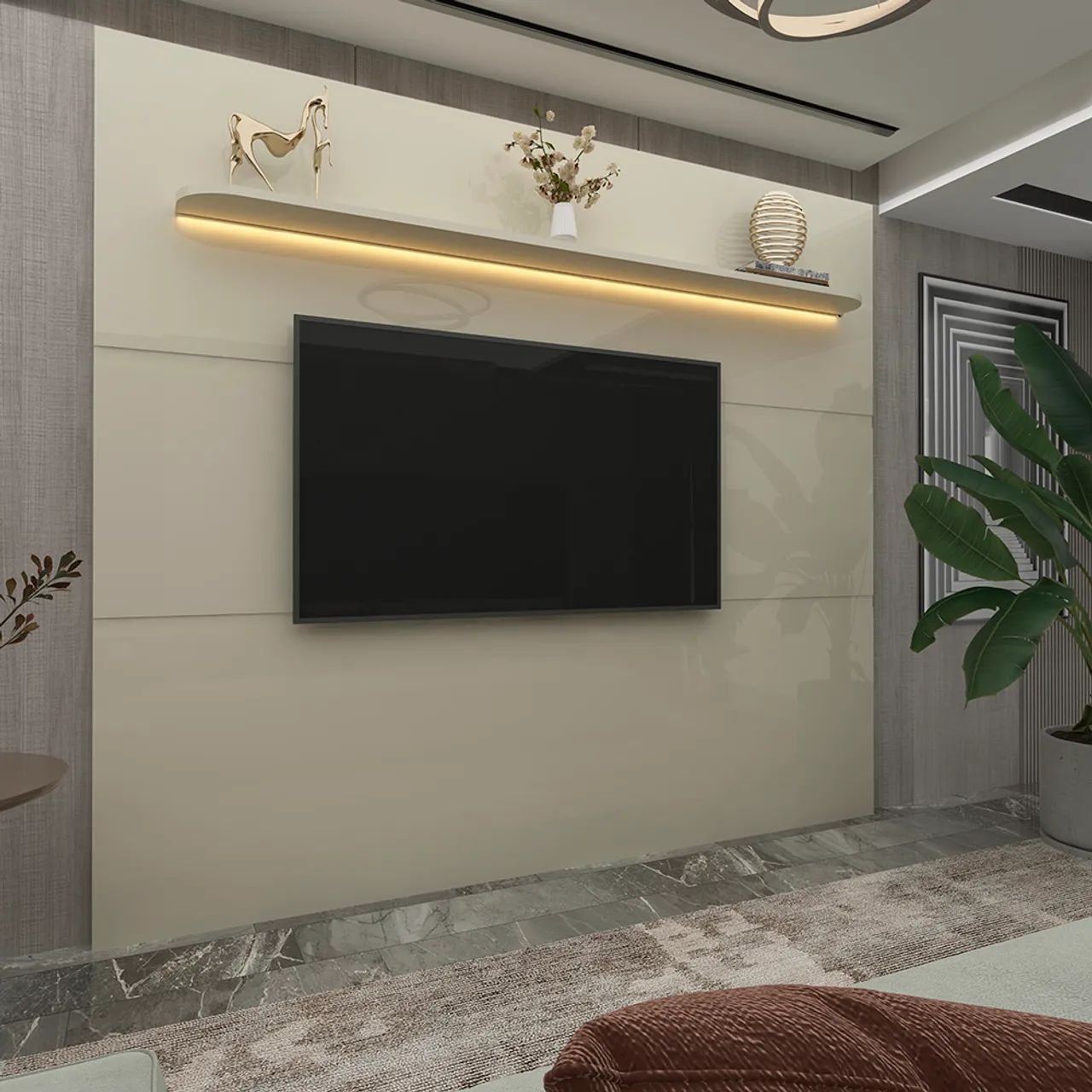 Painel  de TV Moderno com Prateleira e Led tt64 - Foto 2