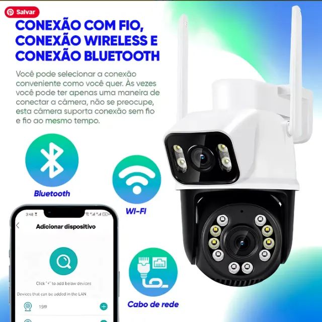 Câmera Lentes Dupla Prova D'água Ip App ICSEE Celular Wi-fi Cor Preto - Foto 6