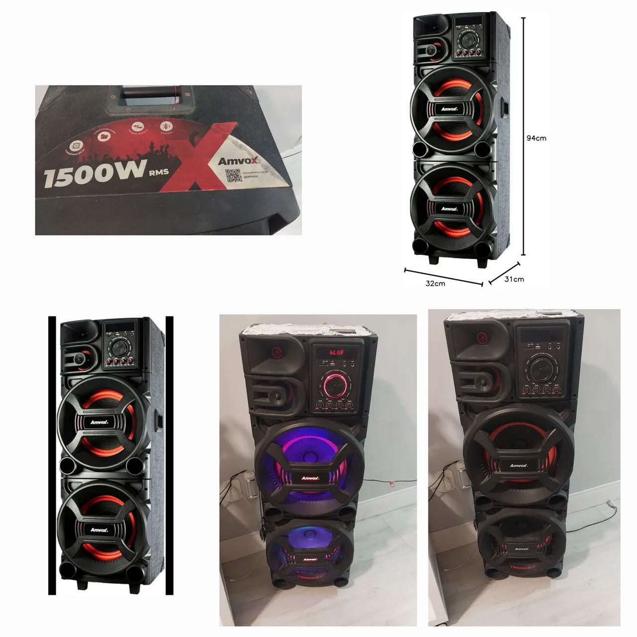 Caixa de Som Amvox 1500W RMS Bluetooth