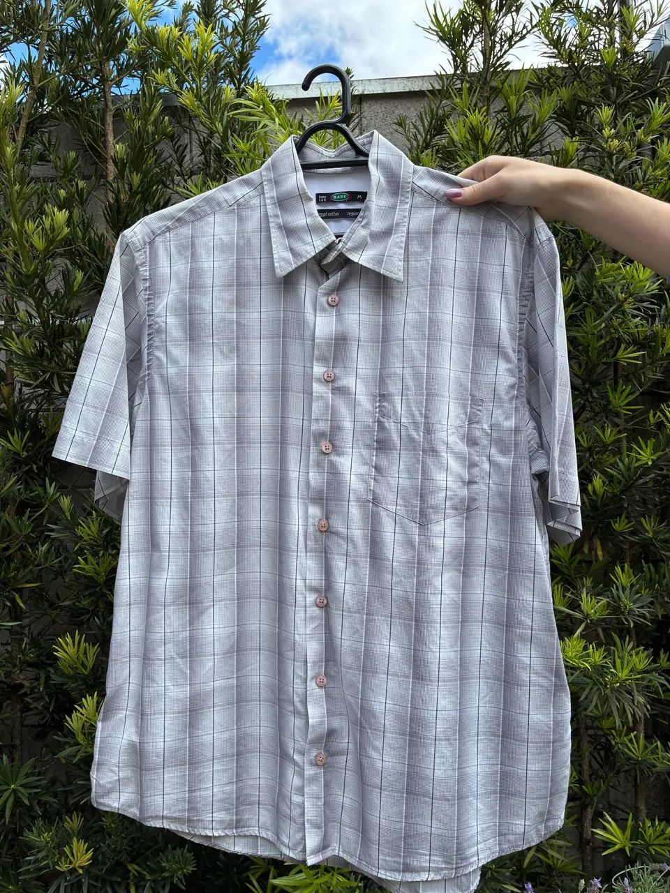 Camisa masculina quadriculada cinza marca Base  - Foto 2