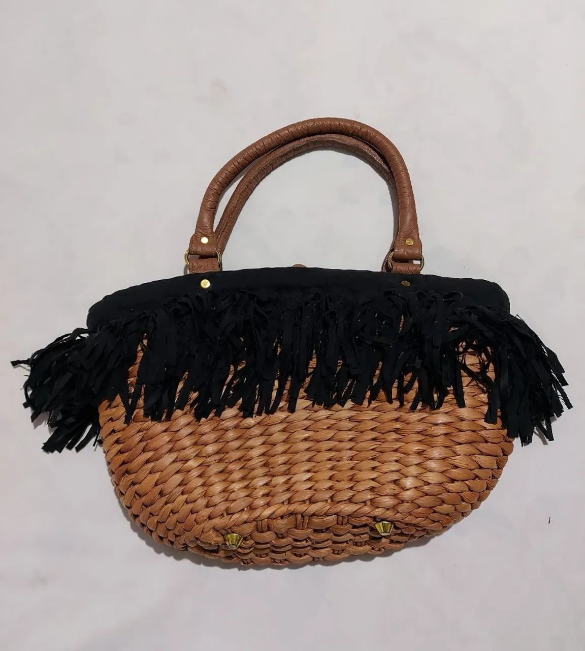 Linda Bolsa de palha com franja - Foto 3