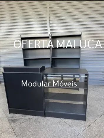 BALCÃO CAIXA BALCÃO VITRINE E 2 ESTANTES PRATELEIRA