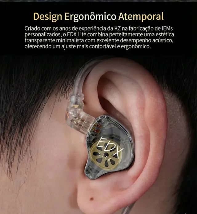 Fone KZ EDX Lite Hi-Fi Profissional - Retorno de Palco | Cabo Removível c/ Microfone - Foto 6