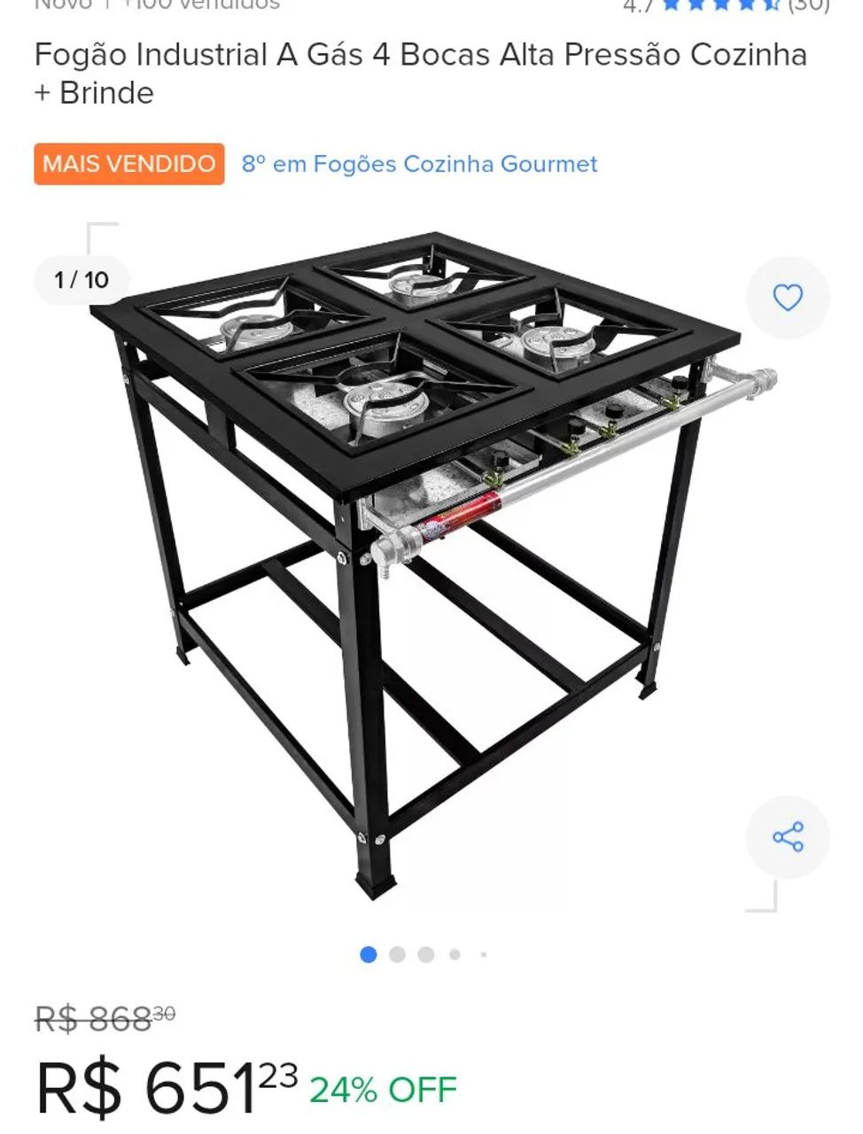 Fogão Industrial 4 Bocas Alta Pressão -usado