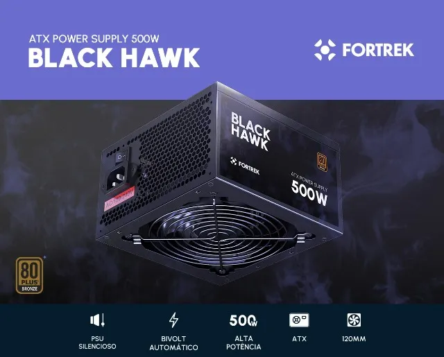Fonte 500w 80 Plus Bronze Pfc Ativo Black Hawk Fortrek (Entrega Grátis)