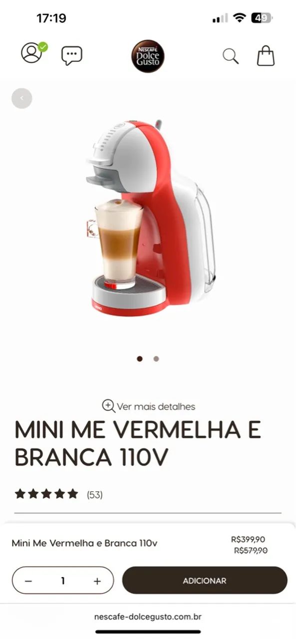 Máquina de Café Nescafé Dolce Gusto Mini Me Vermelha e Branca 110V