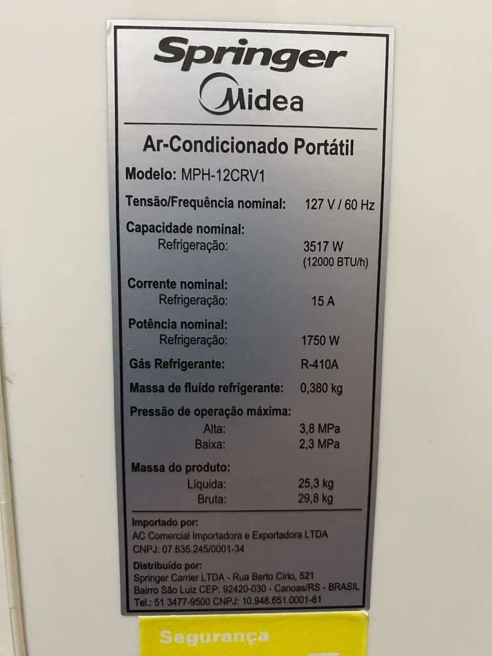 Ar Condicionado Portátil Springer Midea 12.000 Btus Frio 127 Volts - Foto 5