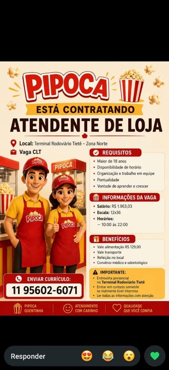 Vaga de atendimento ao público