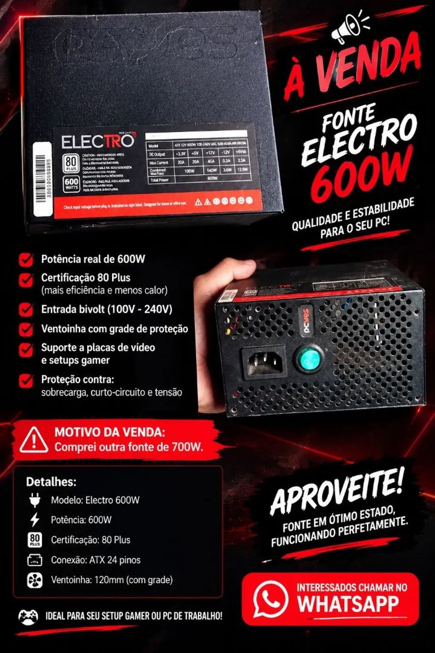 Fonte 600w 80plus