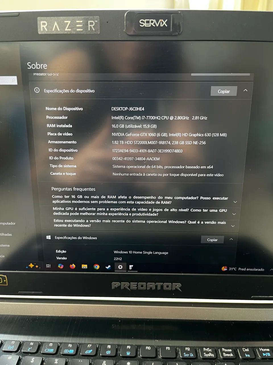 Notebook Acer predator helios 300 - Foto 2