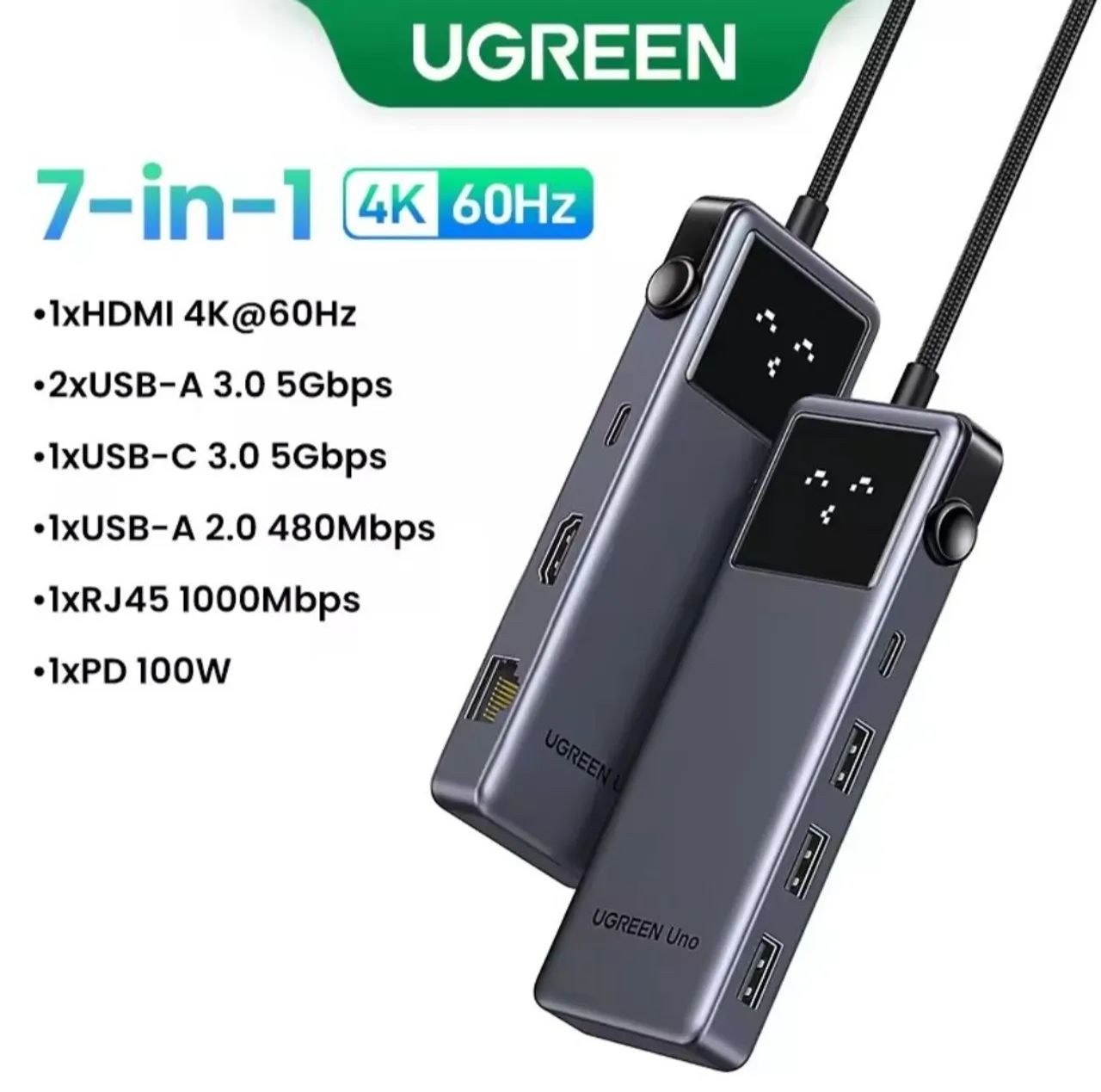 Hub Ugreen UNO USB C 7em 1 HDMI 4K60HZ/ MacBook 